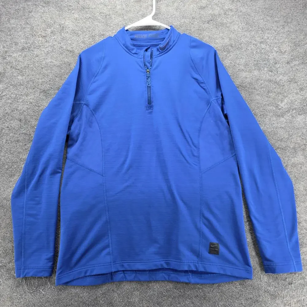 Nike Pullover Mens L Blue Long Sleeve 1/4 Zip Mock Neck Moisture Wicking